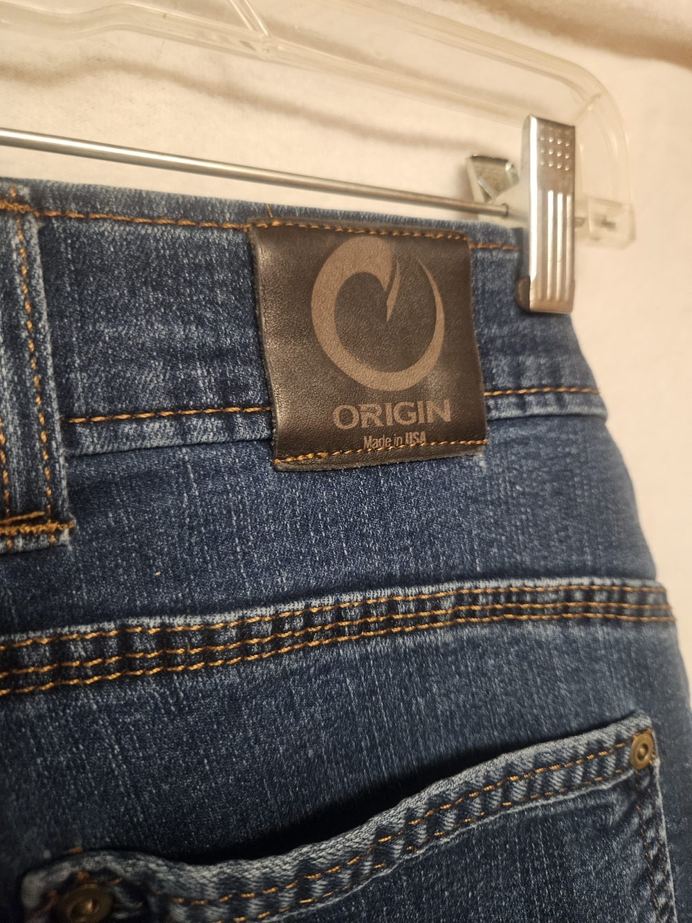 Origins Dark Blue Denim Jeans with Orange Stitching - Picture 2 of 11